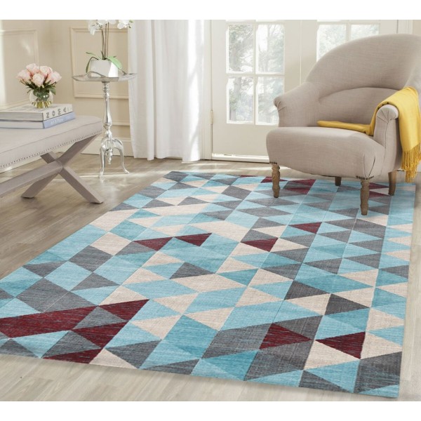 AquaSilk Blue and Multi Geometric Rug