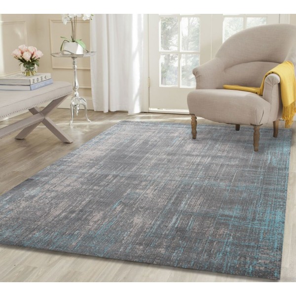 AquaSilk Grey And Blue Horizontal Vertical Washed Stripes