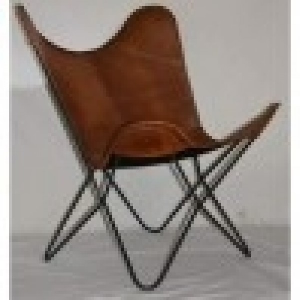 BUTTERFLY CHAIR GENUINE LEATHER SINGLE METAL FRAME HANDCRAFTED BROWN