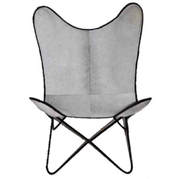 BUTTERFLY CHAIR GENUINE LEATHER SINGLE METAL FRAME HANDCRAFTED WHITE
