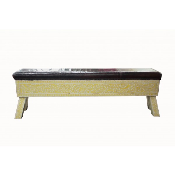 Leather with bone inlay bench
