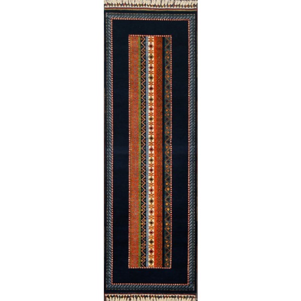 Hand Knotted Blue color  Wool / Wool Shal Rug-(80 X 240) cm