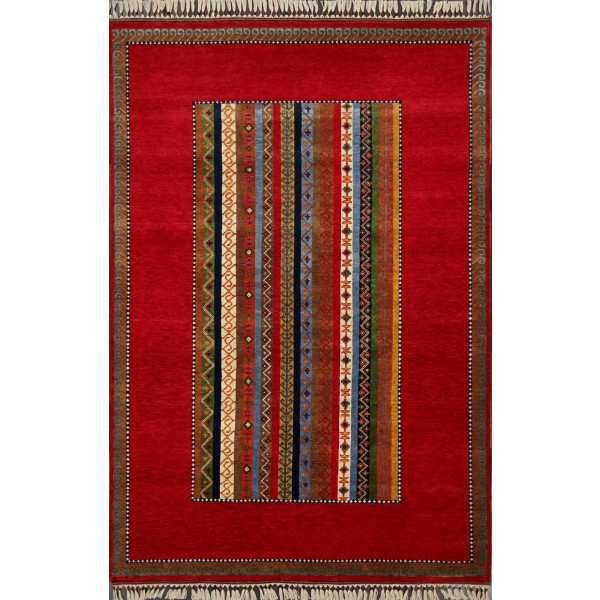 Hand Knotted Red color  Wool / Wool Shal Rug-(180 X 270) cm