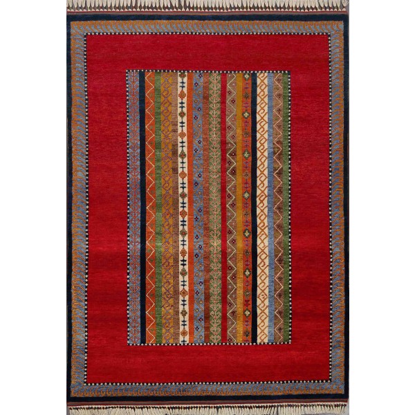 Hand Knotted Red color  Wool / Wool Shal Rug-(170 X 240) cm