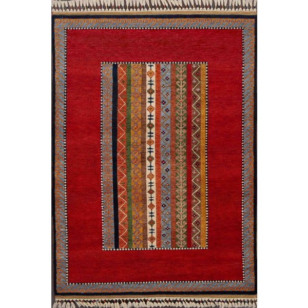 Hand Knotted Red color  Wool / Wool Shal Rug-(140 X 200) cm