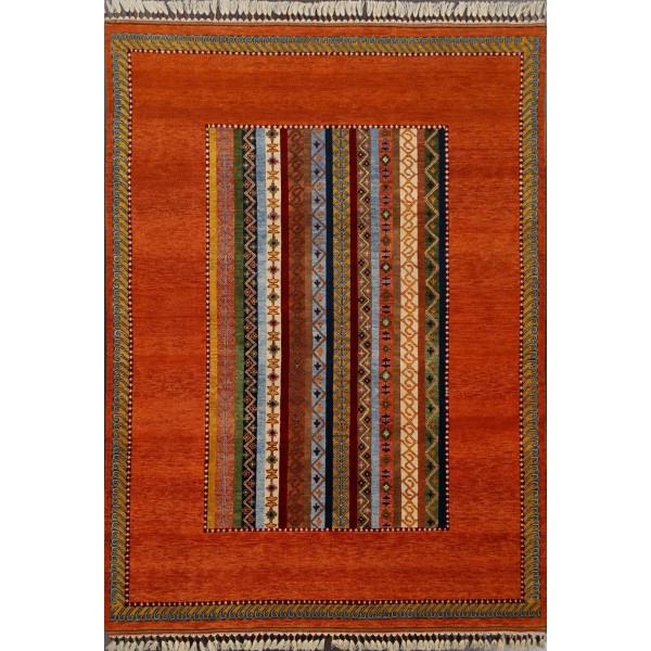 Hand Knotted Orange color  Wool / Wool Shal Rug-(170 X 240) cm
