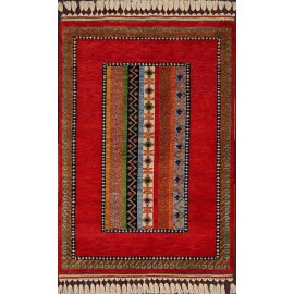 Hand Knotted Red color  Wool / Wool Shal Rug-(80 X 120) cm