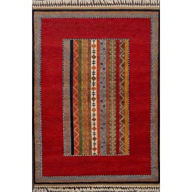 Hand Knotted Red color  Wool / Wool Shal Rug-(140 X 200) cm