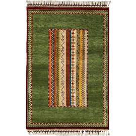 Hand Knotted Green color  Wool / Wool Shal Rug